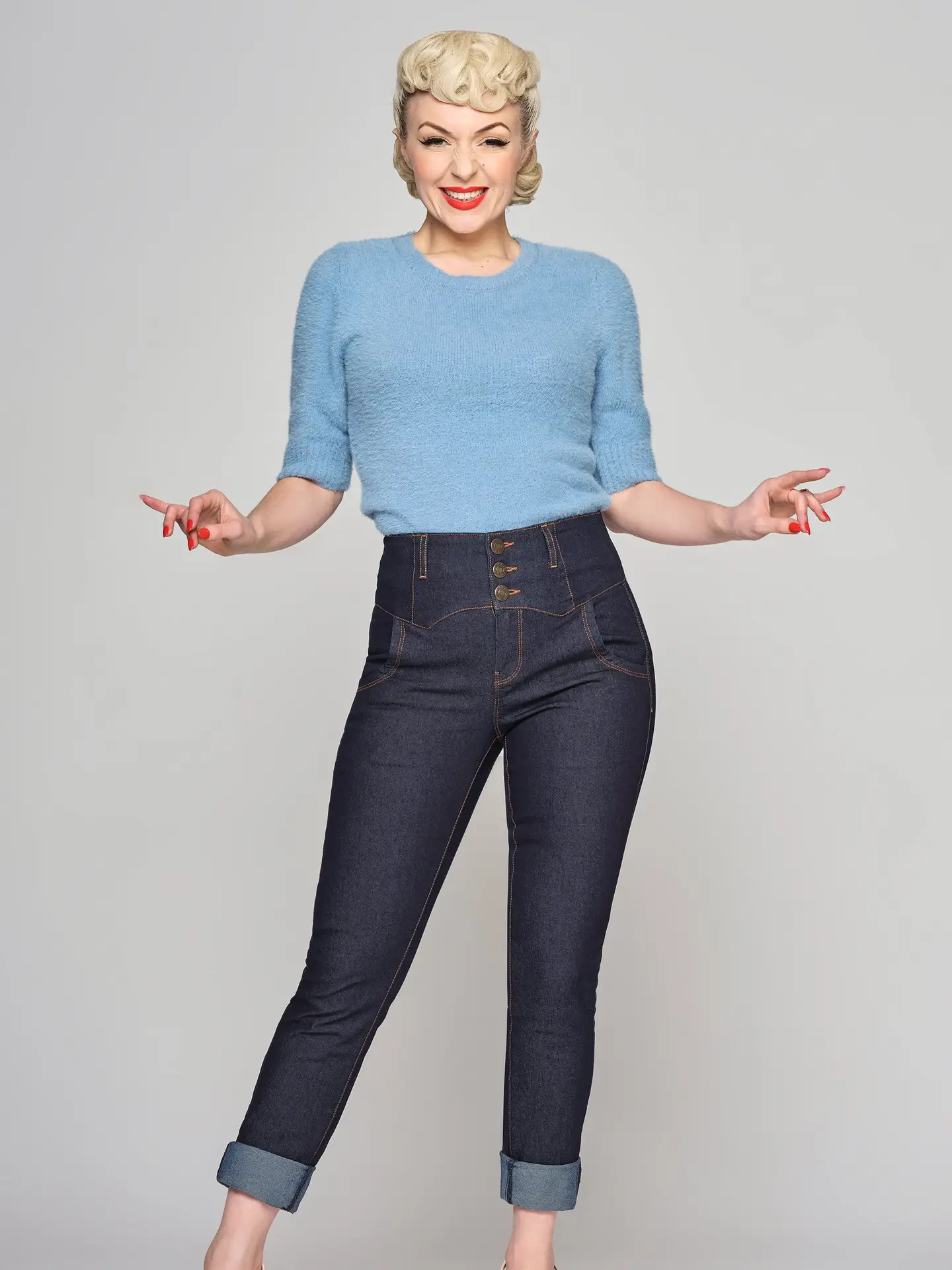 Rebel Kate Navy Blue muotoilevat farkut